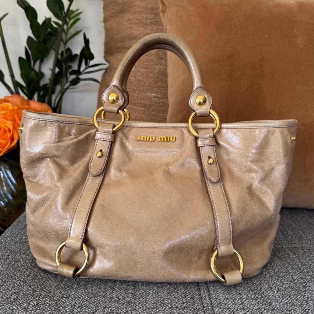 Miu Miu Vitello Lux Tan Leather Satchel with Gold Hardware - Picture 12 of 17
